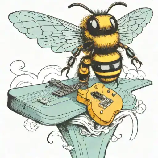 Bee Flying On Scateboard Playing Guitar