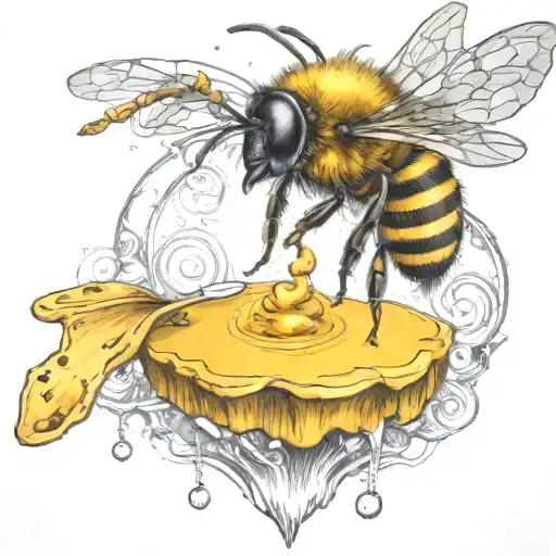 Bee With Mushroom Crown Flying On Scateboard With A Guitar