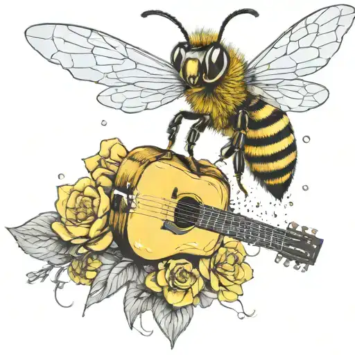 Bee Flying On Scateboard Playing Guitar