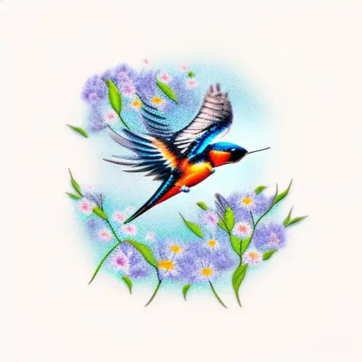 Swallow Bird With Flowers