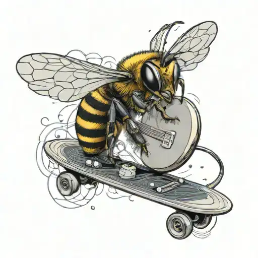 Bee Playing Guitar On Skateboard