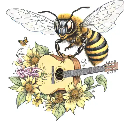 Bee Flying On Scateboard Playing Guitar