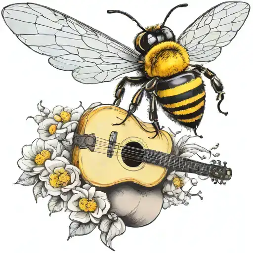 Bee Flying On Scateboard Playing Guitar