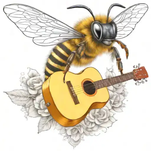 Bee Flying On Scateboard Playing Guitar