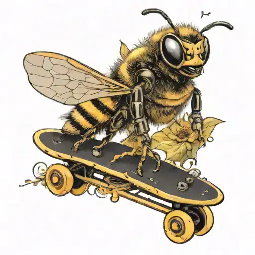 Bee Playing Guitar On Skateboard