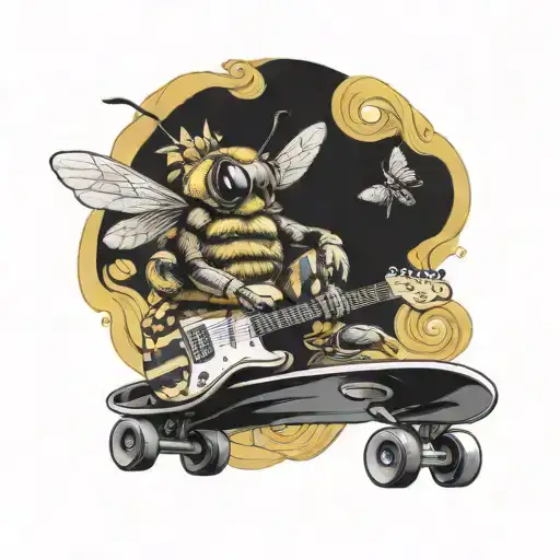 Bee Playing Guitar On Skateboard
