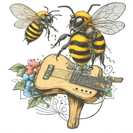 Bee Flying On Scateboard Playing Guitar