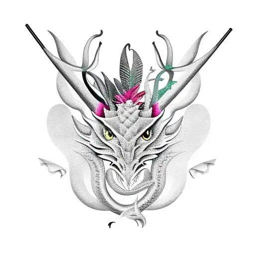 Elegant Dragon With Horns Surrounded By Tropical Plants