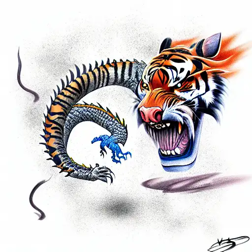 Dragon Fighting A Tiger