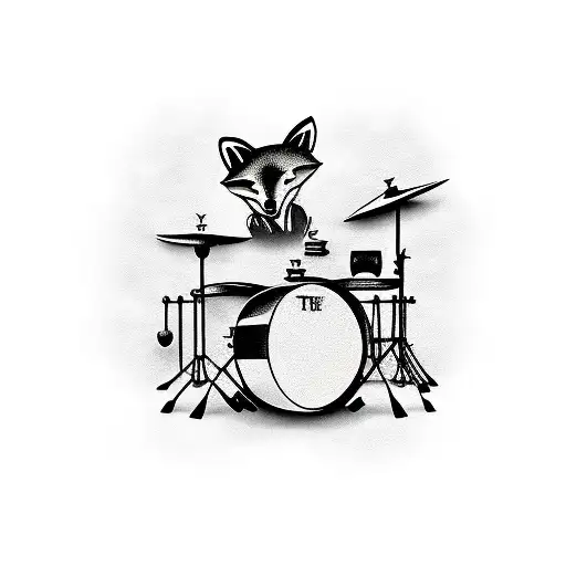 Drum Set With Fox Silhouettes As Drumheads