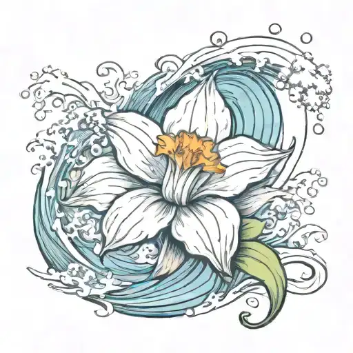 Daffodil Bud Bursting Through An Ocean Wave