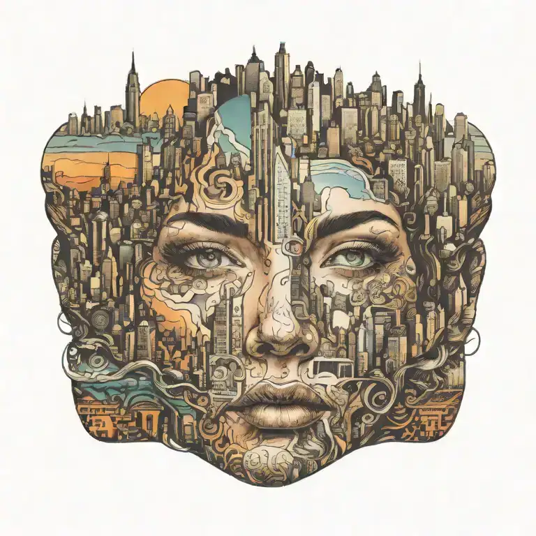 A Womans Face Morphing Into A City Skyline