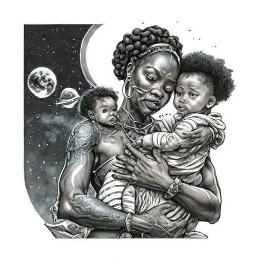 Galactic Black Women Holding Baby