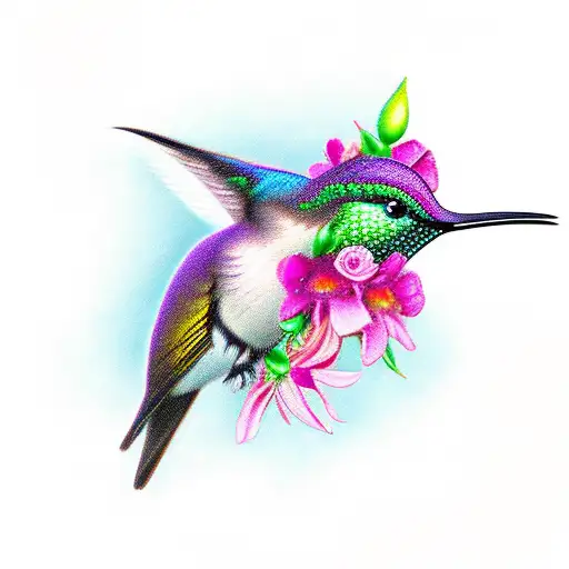Humming Bird With Flowers