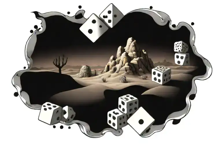 Desert Landscape And Dice Intertwined