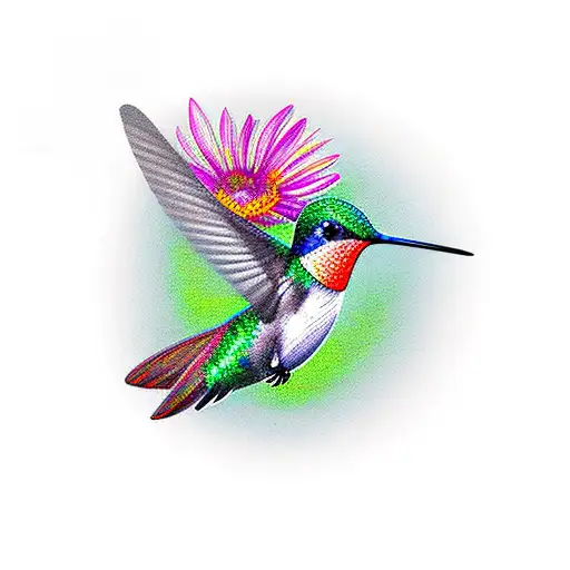 Hummingbird With Flowers In A Rectangle