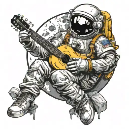 Astronaut Sitting The Moon Playing A Guitar