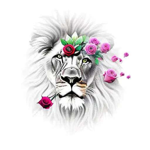 Lion With Roses