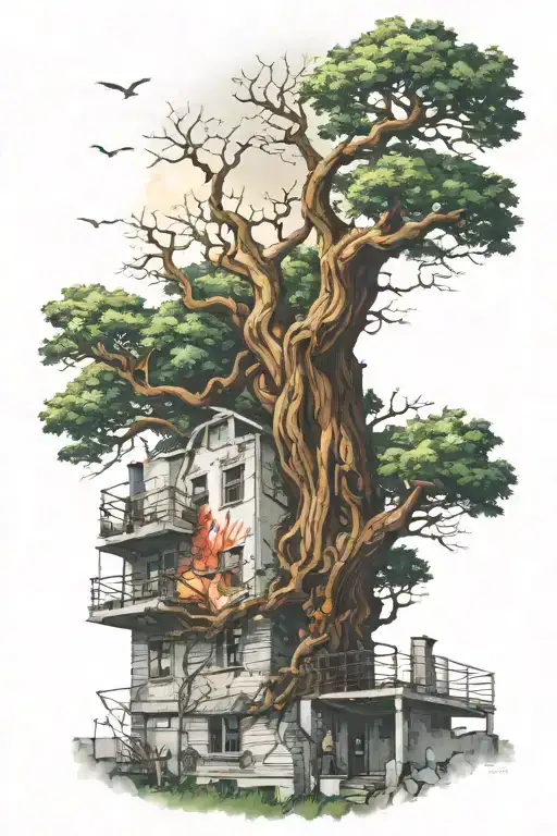 A Tree Leaning Of The Edge Of A Building Like A Man Who Is Contemplating Suicide