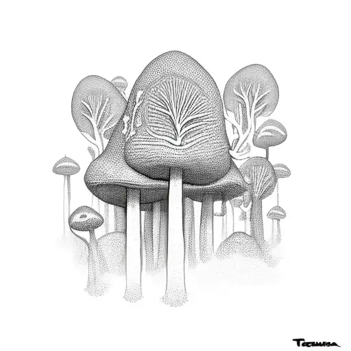 A Toadstool Forest With Hidden Animal Skeletons