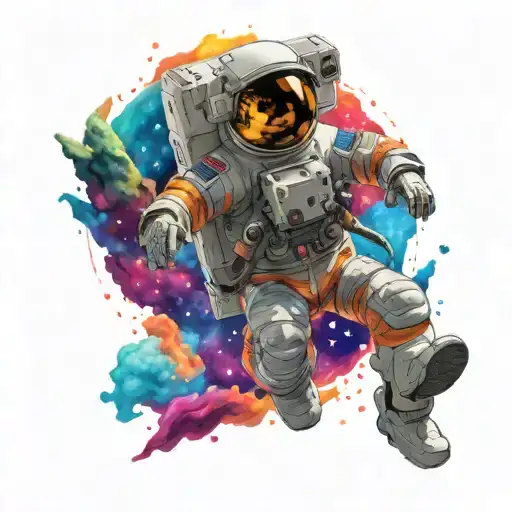 An Astronaut Floating In Zero Gravity Surrounded By Colorful Nebulae