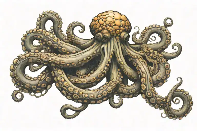 Octopus On Left Pec And Shoulder With Tentacles Wrapped Around Anchor On Sternum