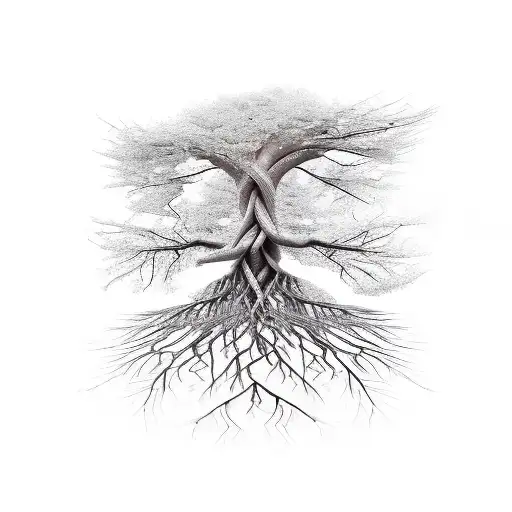 Tree Roots Entwining Text