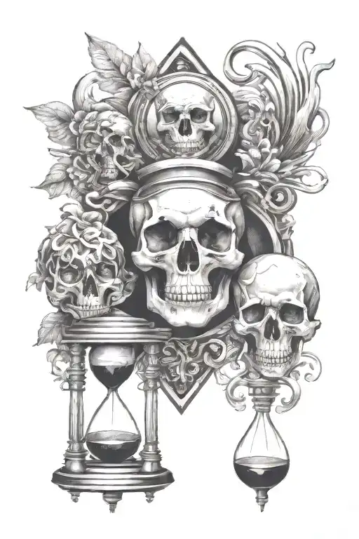 Skull And Wolf And Hourglass Tattoo Design Inspired