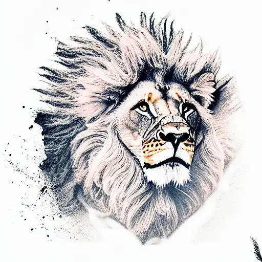 1 Lion With A Mane And 2 Female Lions And A Cub With Mountains And Lightning