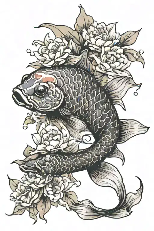 Koi Fish With Flowers