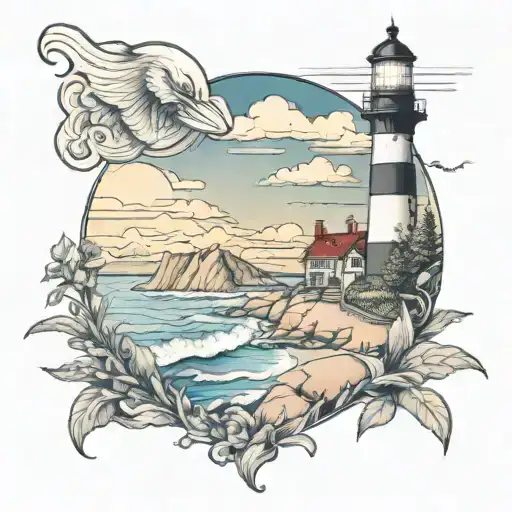 East Coast Beach Scene With Lighthouse Mixed With Appalachian Mountain Scene