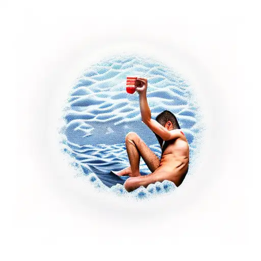 Guy Sleeping In Alone Madress In Ocean