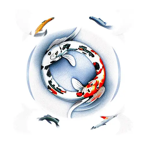 Two Koi Fish Spinning In Ying And Yang Pattern