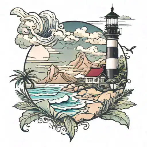 East Coast Beach Scene With Lighthouse Mixed With Appalachian Mountain Scene