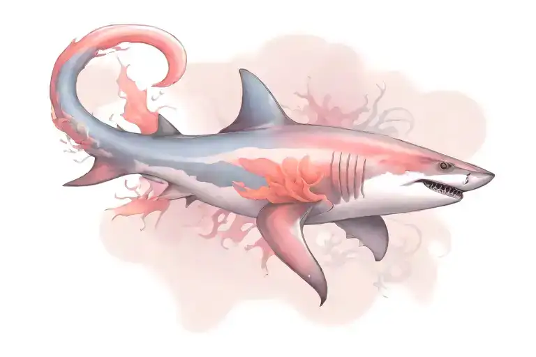 Shark With Long Tail And Coral