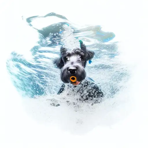 A Kerry Blue Terrier Gracefully Swimming In A Fluid Dynamics-inspired Ocean