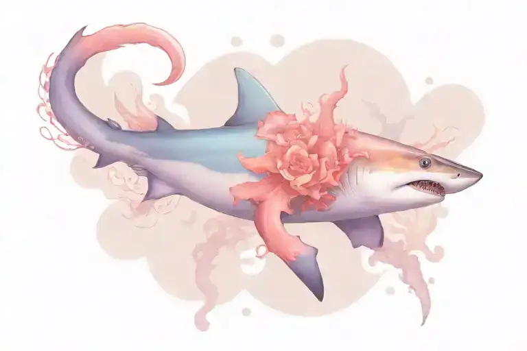 Shark With Long Tail And Coral