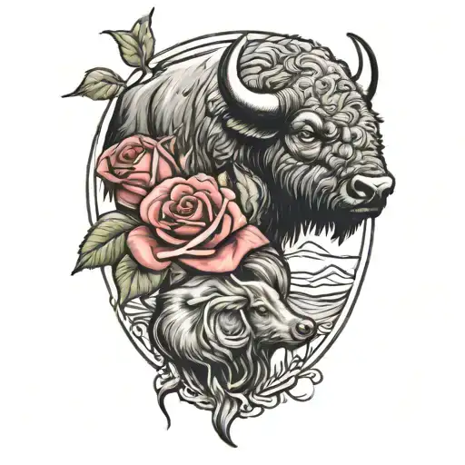A Buffalo And A Otter Holding A Rose