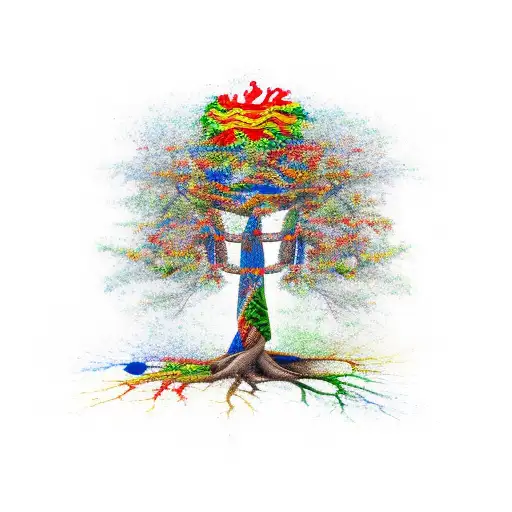 Tree With Colombian Flag Colors Trunk Lebanese Flag Colors Roots And Spanish Colors Flag Fruits