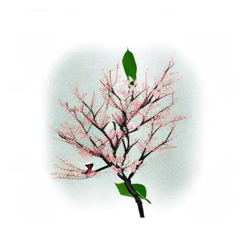 Blooming Dogwood Branch With Male Cardinal