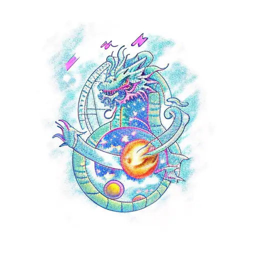 A Cosmic Dragon Playing A Gameboy In Space