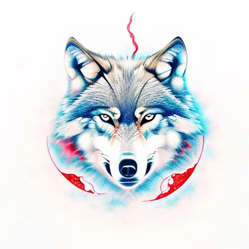 Wolf With Red Moon