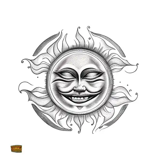A Tattoo Of A Smiling Sun Surrounded By Darkness