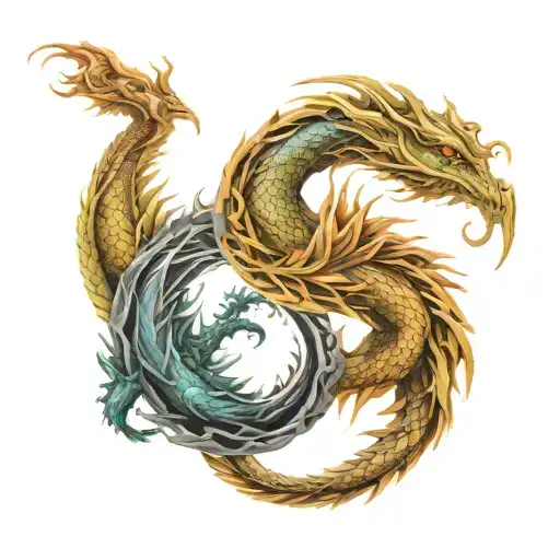 Dragons Interwined To Make A Yin Yang Symbol