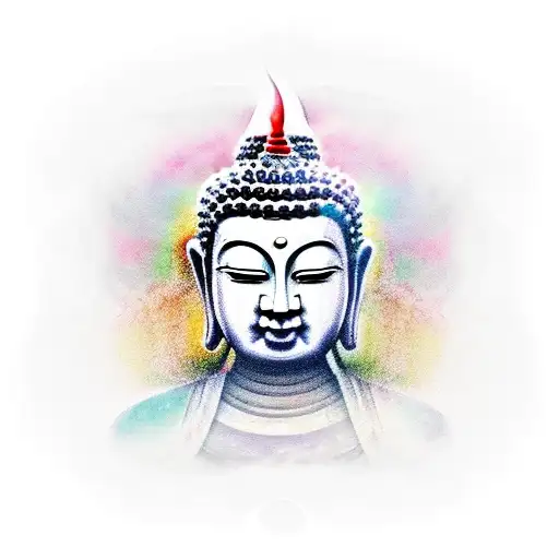 A Minimalist Tattoo Of Buddha's Face With The Liverpool Football Club Logo As The Third Eye