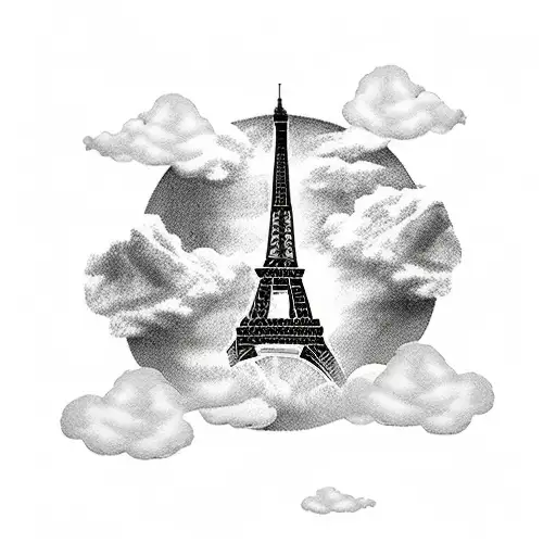 Eiffel Tower With A Plane Flying Through A Cloud In The Background