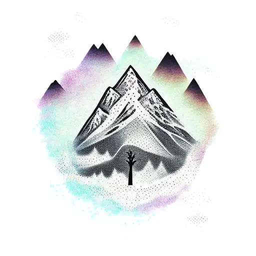 Tree With Mountain And Wave