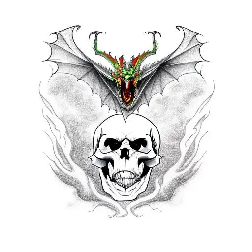 Dragon With Skull Head And Flames