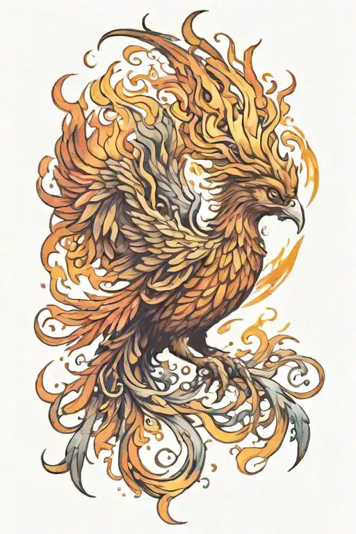Watercolor Phoenix Rising From Flames