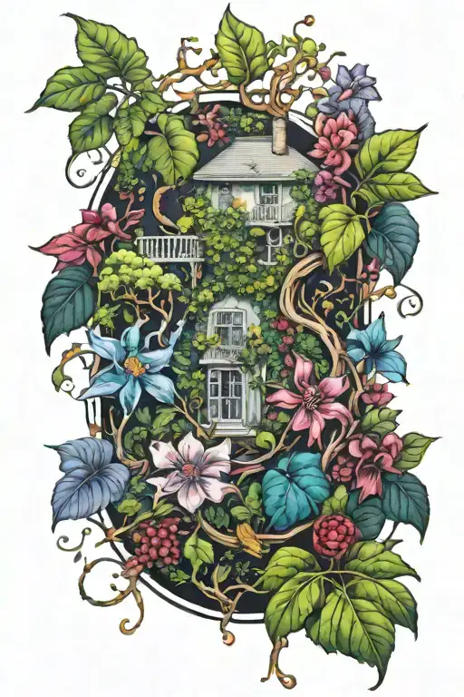 Garden With Detailed Lines Vines Colourful